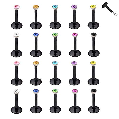 D.Bella Anneau à lèvres transparent, 8mm en plastique acrylique Labret anneau à lèvres/Tragus/Helix/Cartilage boucle d'oreille Stud Barbell pour Perçage...