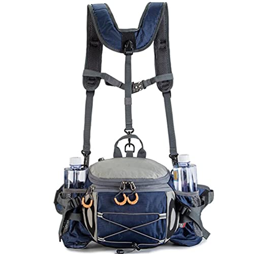 Sac banane de sport, sac banane avec porte-bouteille d'eau pour homme et femme en plein air, marche, course à pied, ceinture ultra légère et fine, bleu foncé, bleu Cover