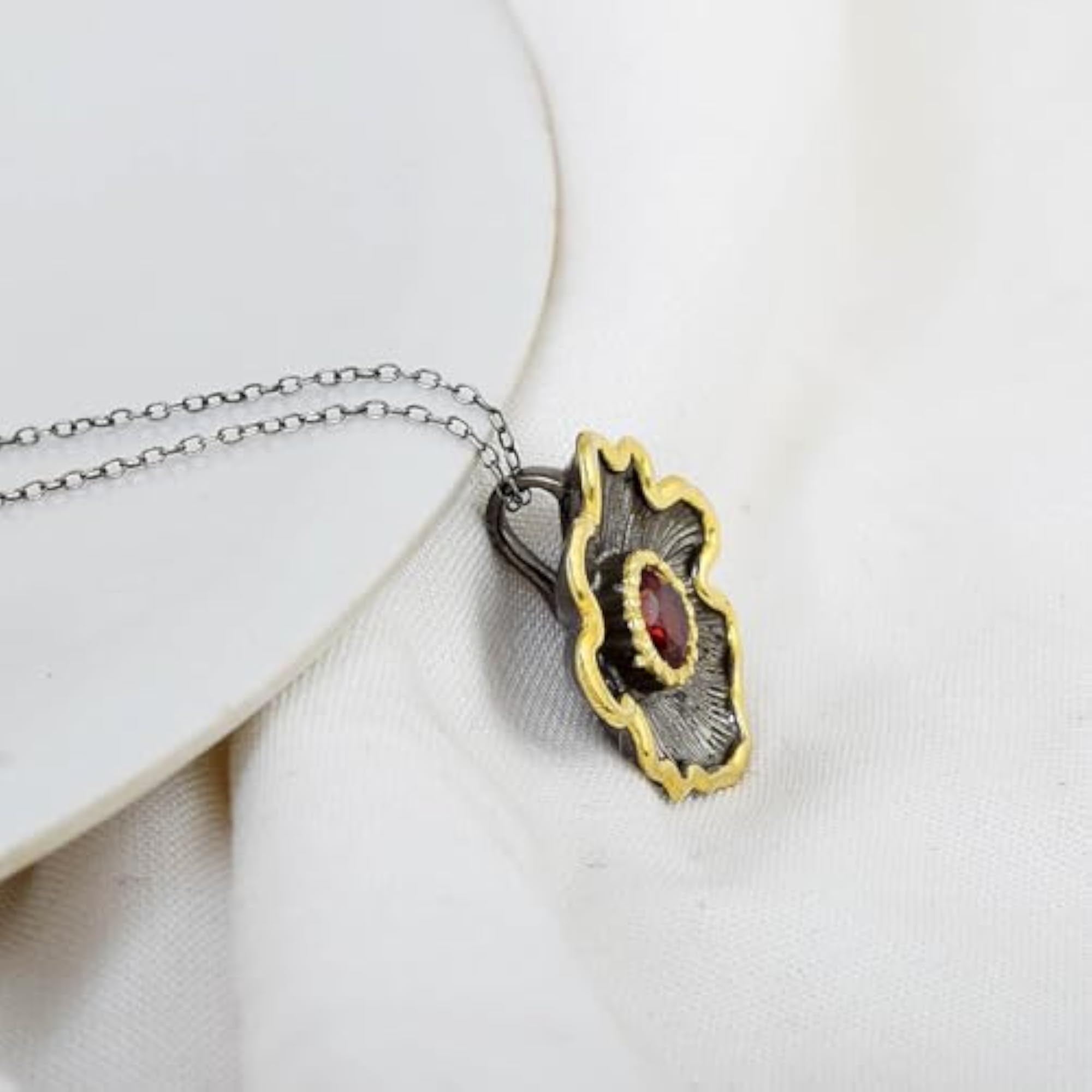 Women's Unique Garnet Pendant Necklace in 925 Sterling Silver