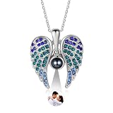 LoraPetid Custom Necklace with Picture Inside Personalized Guardian Angle Wings Pendant Necklace Customized Photo Memorial Necklace Gifts for Women Men (Blue)