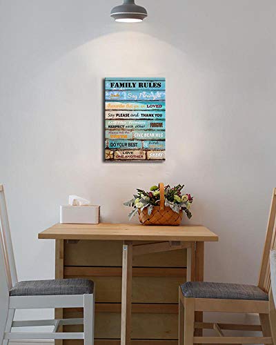 Motivational Wall Art for Kitchen Bathroom Inspiratinal Quotes Family Rules Poster Vintage Artwork Canvas Prints for Living Room Bedroom Decoration Rustic Framed Wall Art for Home Wall Décor Rustic 12x16 - Image 4