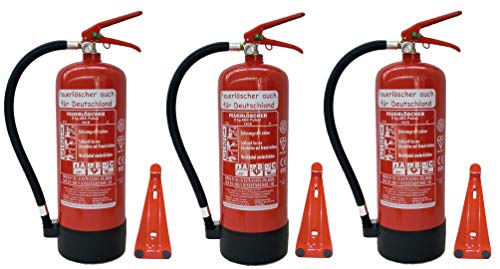 6 kg ABC Pulver Feuerlöscher NEU Orginalverpackt Brandklasse ABC, EN3, Manometer, Messingarmatur + Sicherheitsventil (Mit Kunststoffstandfuß mit