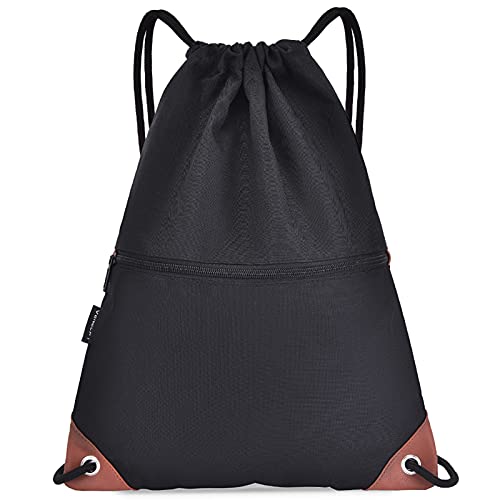 Laurio Saco de ginástica Mochila com cordão resistente à água Bolsa com cordão e bolsos com zíper Sa