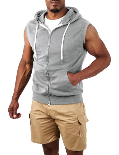 Image of Ohoo Mens Slim Fit Sleeveless Lightweight Zip Up Hooded Sweatshirt Vest Hoodie