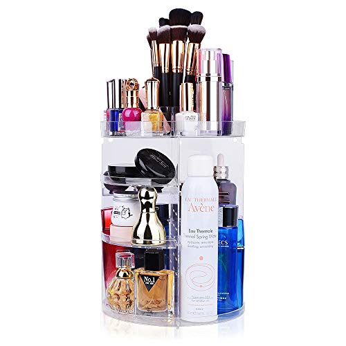 360 Rotating Makeup Organizer, chfine Large Capacity Detachable Spinning Cosmetics Organizer with 4 Layers, Lazy Susan Makeup Organizer for Skin Care Products Makeup Sets (Crystal Clear)