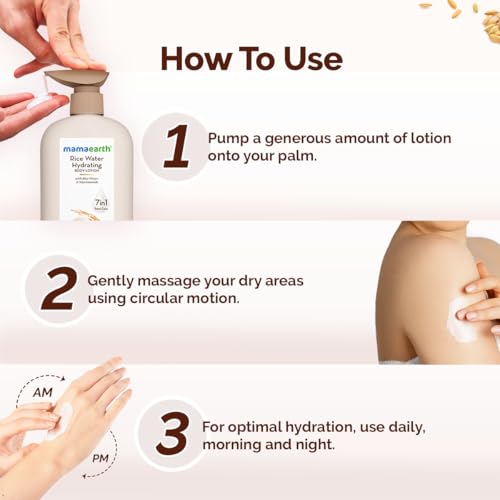 Image of Mamaearth Rice Water Hydrating Body Lotion with Rice Water & Niacinamide for Dewy Glass Skin 600ml | 48H Moisturization | Nourishes Skin | 7in1 Total Care | 100% Natural Butter | Non Greasy Smooth