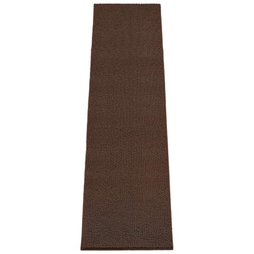 Image of Absorbent Dog Door Mat for Muddy Paws, 120 inch x 36 inch Chenille Indoor Mats for Entryway, Trap Dirt Front Door Mat Indoor Entrance Washable Non Slip Soft Brown