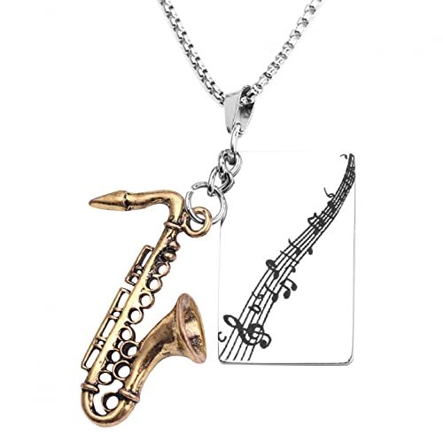 INCIDO Anhänger Halskette Mode Custom Musik Symbol Schmuck Gold Silber Saxophon Stück Gravur Anhänger Halsketten für Männer Frauen Geschenke an Teenager Weihnachts- und Valentinstagsgeschenke
