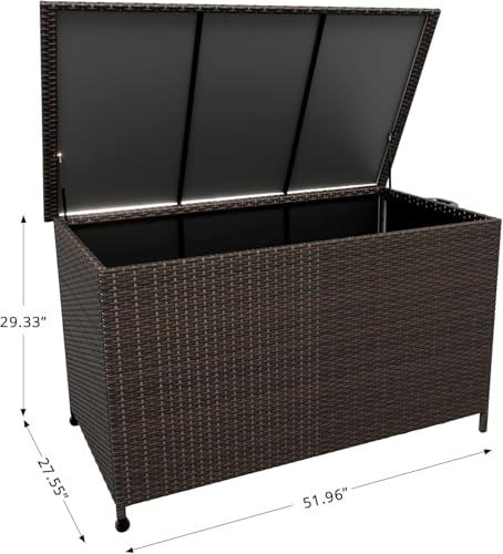 185 Gallon Wicker Deck Box, All-Weather Outdoor Storage Bin with Rattan Finish, Large Capacity for Patio Furniture, Cushions, Pool Supplies & Garden Tools (Brown) by GarveeHome - Image 2