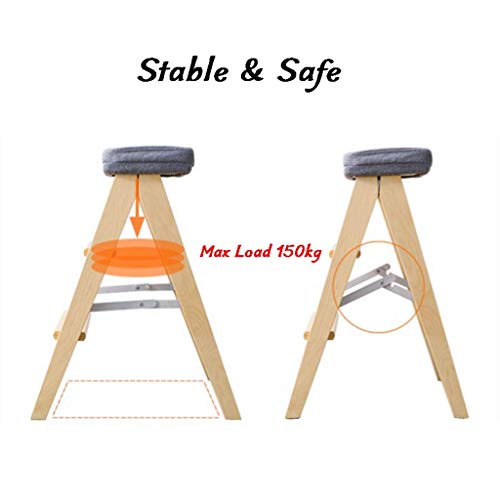 Taburete de Escalera plegable de madera con cojín naranja y diseño portátil multipropósito 4
