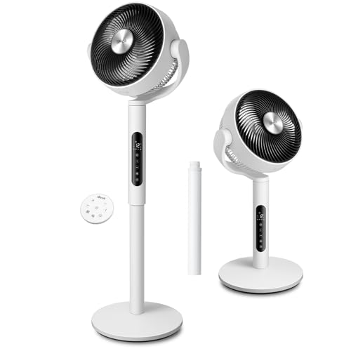 Levoit 20dB Quiet Pedestal Fans for Bedroom, 1451CFM Powerful Air Circulator Fan with Remote, 90°+120° Oscillating, 12 Speeds, 4 Modes, 12H Timer, Adjustable Height, Standing Fan for Home Office