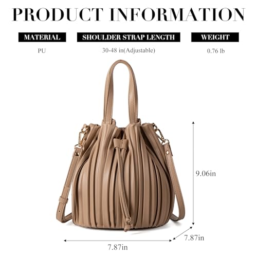 Mini Faux Leather Bucket Bags for Women Drawstring Crossbody Bucket Bag Purses Pleated Shoulder Handbags4