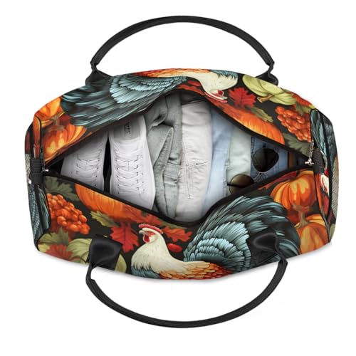 Thanksgiving Turkey Travel Duffle Bag for Women Men Foldable Waterproof Weekender Bag Carry on Tote for Overnight Sports Gym Pumpkin Thanksgiving4