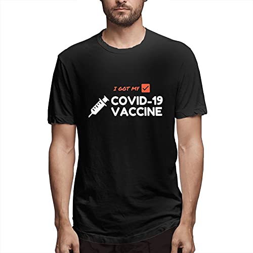 Kemeicle I Got My COVID-19 Vaccine(2) Casual Short-Sleeved T-Shirts Black Large