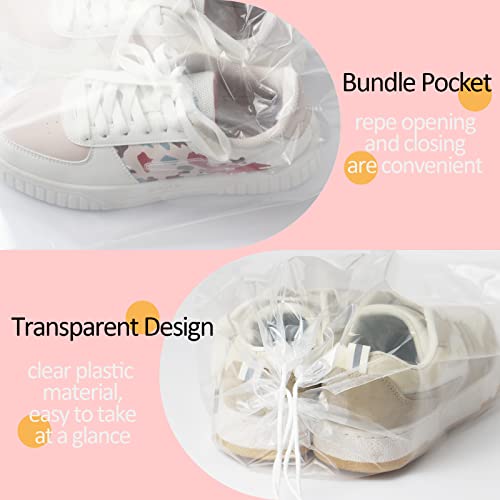 Belinlen 100 Pack 12x18 inch Plastic Drawstring Bags Transparent Shoe Bags for Travel Large Clear Shoes Storage Organizers Pouch with Cotton Draw Strings Shoe Dust Bags by Belinlen - Image 3