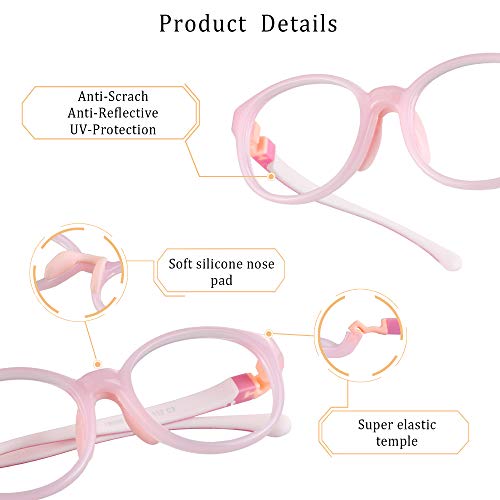 Image of LifeArt Kid Blue Light Blocking Glasses, Filter 85% of Harmful Blue Light, Anti Eyestrain and Blurry, Computer Glasses, Cut UV400 Anti Glare(Pink)
