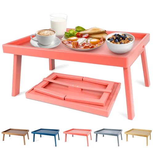 Bmboryxa Bamboo Bed Table Tray with Support Bar and Foldable Legs, Breakfast Food Trays Table for Bed Sofa Eating and Laptops, TV Lap Tray Table on Couch (Applied for Invention Patent)