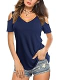 Amoretu Summer Shirt Short Sleeve Casual Plain Tops Loose Tshirts for Women (Navy,L)