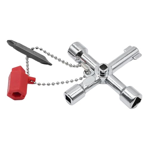 Aynaxcol 4 Way Sillcock Key Cross Key Zinc Alloy Multifunction Universal Key 4 In 1 Wrench Key for Plumbers Electricians Train Door Electrical Cupboard Box Elevator Water Meter Valve