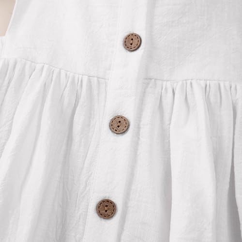 USKIDKK Toddler Girl Dress Kids Sleeveless Ruffle Cotton Linen Dresses Button Beach Summer Outfits Casual Party Dresses(White,12-24 Months)