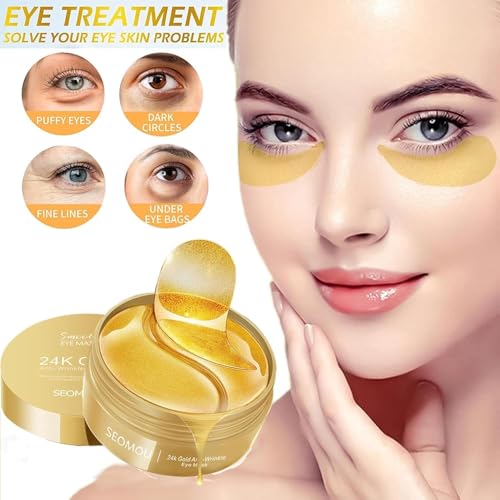 Image of Under Eye Patches for Dark Circles with 24k Gold | Pack of 60 Eye Cooling Gel Pads | Hydrogel Eye Patch Mask with Collagen for Relaxing Eyes, Reducing Puffiness & Wrinkles