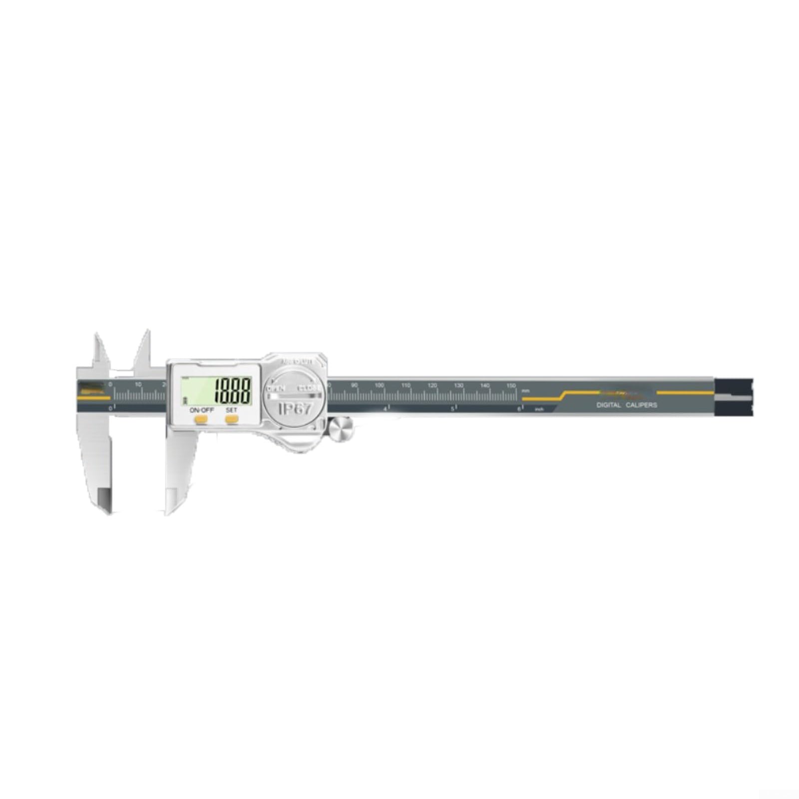Calibrador digital Vernier de 150 mm IP67 impermeable, micrómetro electrónico de acero inoxidable con pantalla LCD, precisión de ± 0,02 mm para medición industrial, fácil y rápido de usar