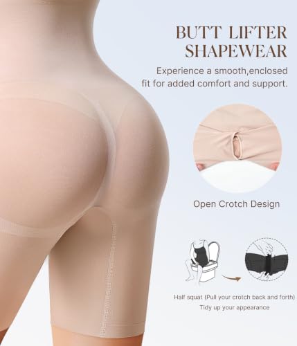 Image of BRABIC Waist Trainer Bodysuit for Women Tummy Control Shapewear Round Neck Seamless Butt Lifter Full Body Shaper