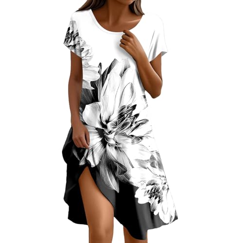 Mini Robe Femme Manches Courtes Col V Chic et Elegant Robes Manches Lanternes D'été et Hiver A-Line Casual Robe Casual pour Fête Noël Mariage T Shirt Dress Kaftan...
