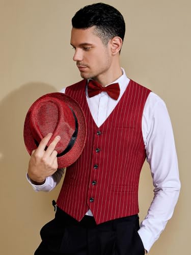 Image of BABEYOND 1920s Mens Gangster Vest Costume Accessories Set Fedora Hat | breathable costume set includes vest, hat, bow tie, fake cigar & watch. Shirt excluded, fit for Gatsby, prom, cocktail