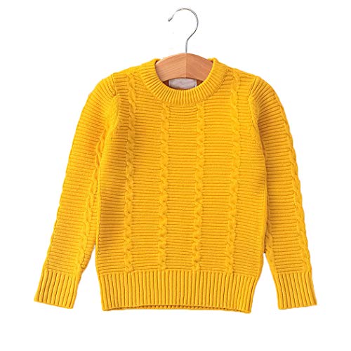 ASHER FASHION Baby Boys Girls O-Neck Toddler Sweaters Knitted Pullover Warm Coats Outwear (Yellow 7-8Y)