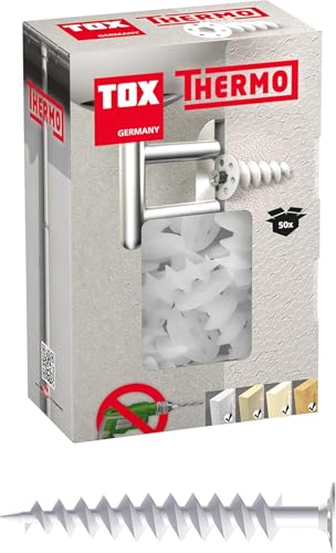 TOX Dämmstoffdübel M Thermo 50 mm Dübel für Dämmstoff ohne Vorbohren oder Spezialwerkzeug verhindert Wärmebrücken für EPS XPS 20 PUR und Holzfaserplatten 50 Stück im Karton 072100221 Weiß 50mm