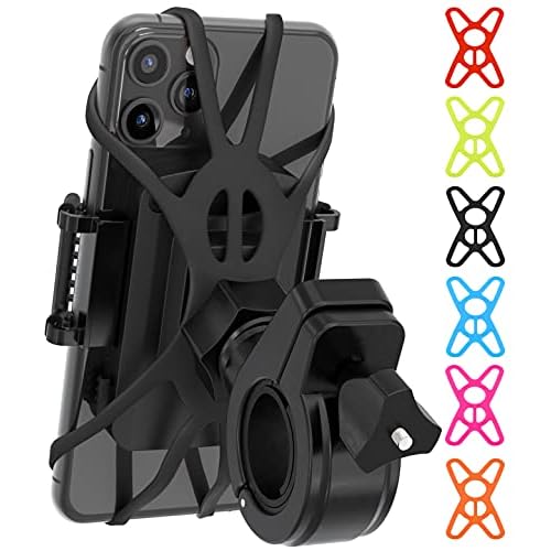 TruActive Bike Phone Mount Holder, Motorcycle Phone Mount, 6 Color Bands Included, Cell Phone Holder for Bike – Universal Any Phone or Handlebar, Bike Phone Holder, ATV, Tool Free