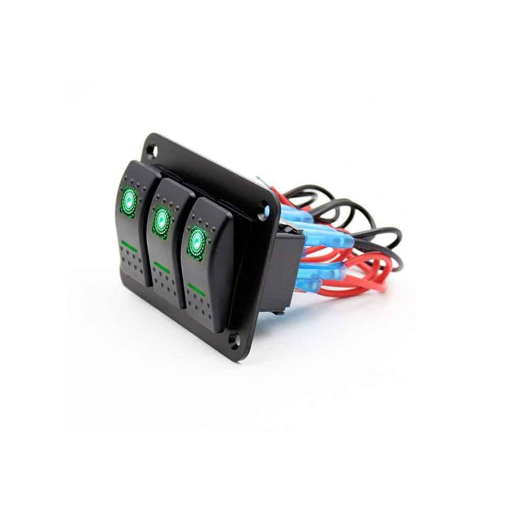 3 Gang Rocker Switch Panel for Cars Trucks Boats ATVs DC12 24V with Green Lighting