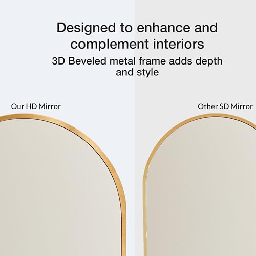 Image of Art Street Rectangular Decorative Wall Mirror with Aluminum Metal Frame Gold | Rounded Corner Modern Design Vanity Mirror for Makeup, Bedroom, Drawing Room, Bathroom Wash Basin (Gold, 40x60 cm)