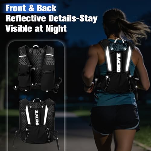 Zacro Running Vest for Men Women, Lightweight Hydration Vest with 2L Water Bladder, Adjustable No Bounce Fit, Breathable Reflective Vest for Marathon, Trail, Hiking, Cycling — view 6