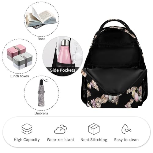 Rabbit Flowers Easter Eggs Travel Backpack Casual Daypack Shoulder Bag with Adjustable Shoulder Straps3