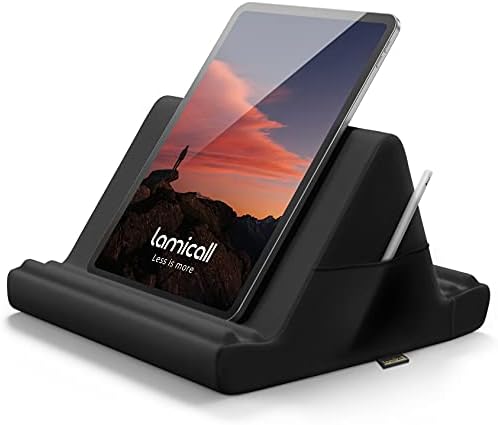 Lamicall Tablet Pillow Holder Stand - Tablet Pillow Soft Pad Dock for Lap, Bed and Desk with Pocket & 4 Viewing Angles, for 2022 iPad Pro 11, 12.9, Air, Mini, Kindle, 4-13" Phone and Tablet, Black