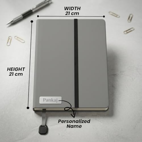 Image of Giftana Personalized Diary with Name, Customized Leather Notebook Diary with Magnetic Flip Lock, A5 Size, 192 Ruled Pages Office Diaries for Writing, New Year Corporate Gifts for Employee (Grey 2)