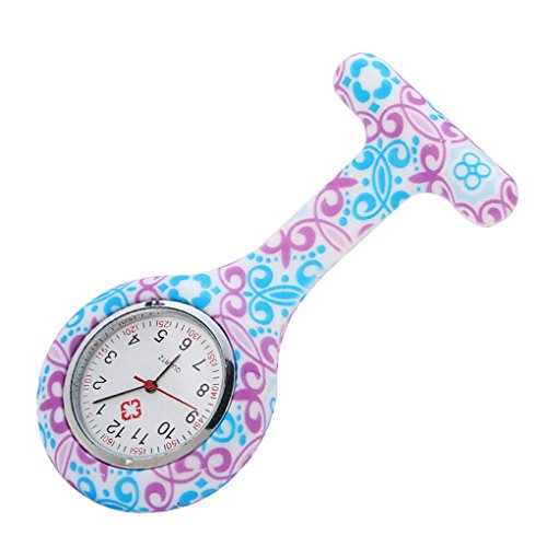 Chowcencen Flor de Silicona Unisex Broche de la Enfermera del Doctor de la Cubierta Colgantes con Clip de Bolsillo Reloj de Bolsillo Fob
