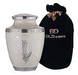 BOLD & DIVINE Modern Pearl White Cremation Urn | Large | 200 Cubic Inches | Human Ashes Adult Memorial, Burial, Funeral Cremation Urn With Velvet Bag