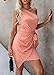 PRETTYGARDEN Women's Fashion One Shoulder Ruched Bodycon Fitted Cocktail Party Mini Dress (Pink,Small)