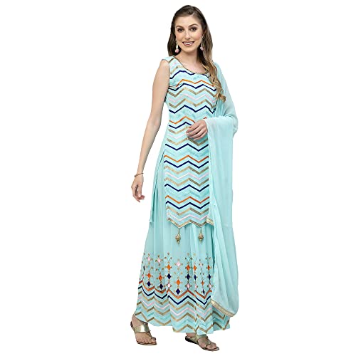 Image of Women's Georgette Embroidered Kurti And Skirt with Dupatta Sets.