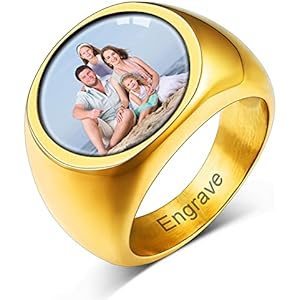 Custom4U Personalized Rings with Pictures Inside Custom Photo Ring Name Engraving Stainless Steel Signet Ring/Heart Ring Size 7-14 Customized Memorial Jewelry for Men Women (Gift Box) G-Roun