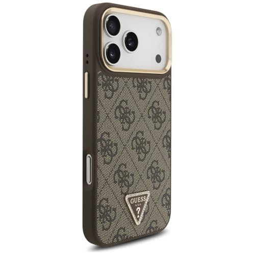 Coque iPhone 17 Pro Max Guess Logo Triangle 4G compatible MagSafe marron et doré - 4