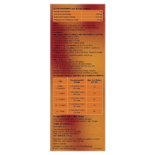 Hydralyte Electrolyte Ice Blocks Orange Flavoured 16 Packs