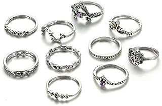 Zealmer Midi Ring Set Crown Hand of Fatima Hamsa Knuckle Ring Set Vintage