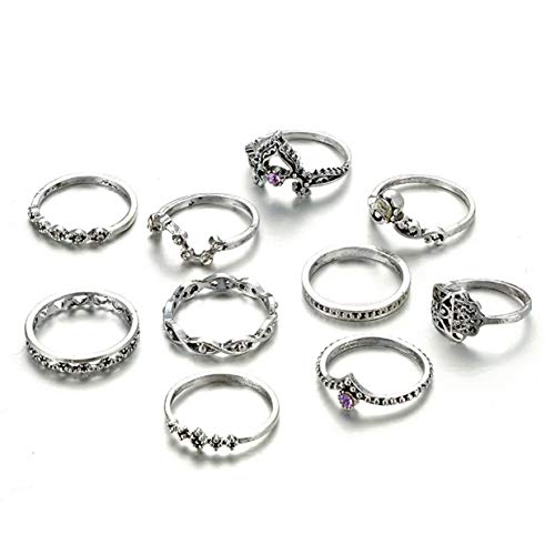 Zealmer Midi Ring Set Crown Hand of Fatima Hamsa Knuckle Ring Set Vintage Silver Statement Stack Rings