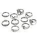 Zealmer Midi Ring Set Crown Hand of Fatima Hamsa Knuckle Ring Set Vintage Silver Statement Stack Rings