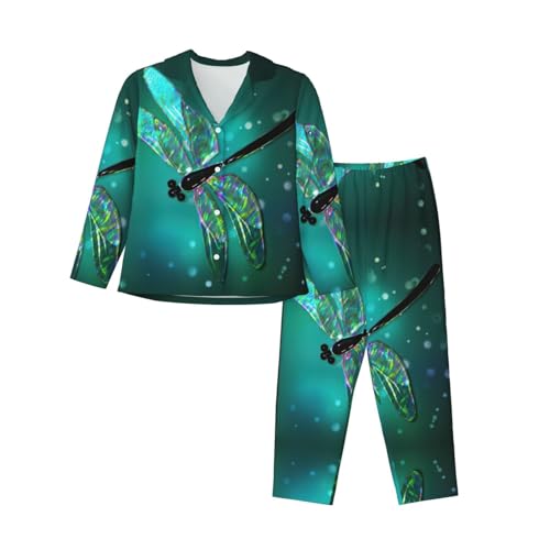 Pyjama imprimé libellule galaxie femme ensemble vêtement de nuit manches longues