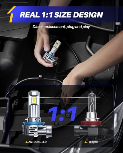 Image of AUTOONE H11 9005 LED Bulb Direct Fit 1:1 Mini Size, 120,000LM H8 /H9 HB3 Combo Fog Lights with Cooling Fan, IP68, Pack of 4